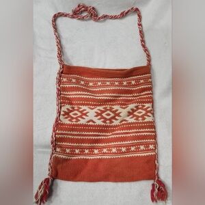 Vintage 70s Kritselis Orange White Woven Shoulder Crossbody Bag Purse Wool Blend